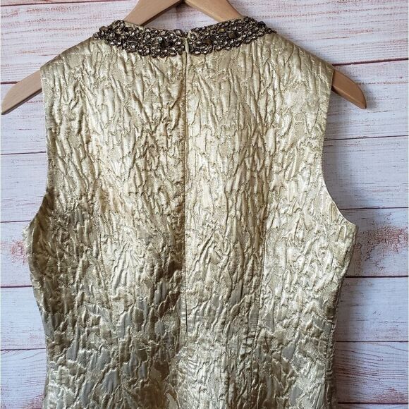 Rare! Michael Kors Runway Metallic Embellished Neckline Sleeveless Sheath Dress - Picture 4 of 13